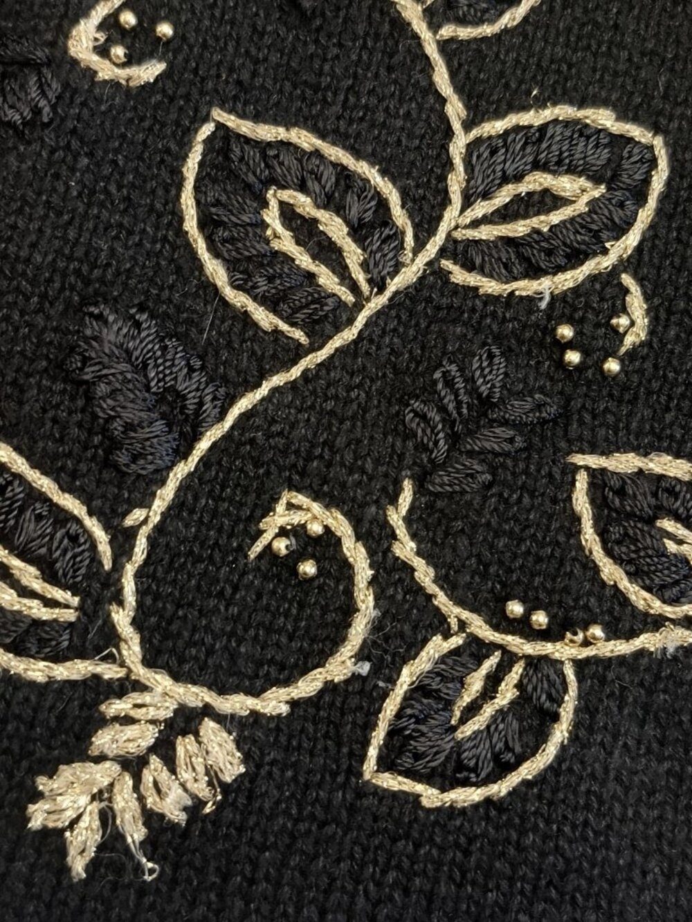 Yarnworks Women’s XL Black Embroidered Knit Vest Gold Leaf Design Boho Formal - Picture 10 of 12